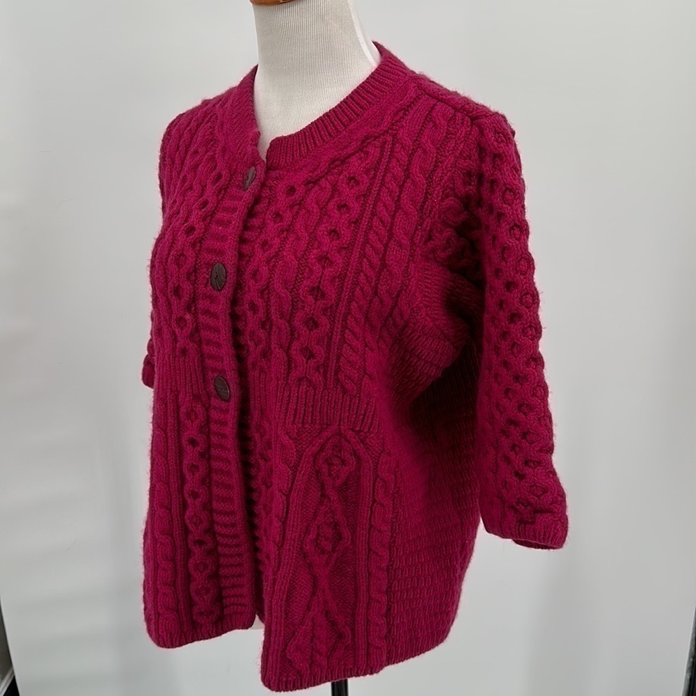 Kilronan Knitwear Pink Aran Stitch Irish Wool 3 Button Cardigan Sweater Size XL - Picture 3 of 10